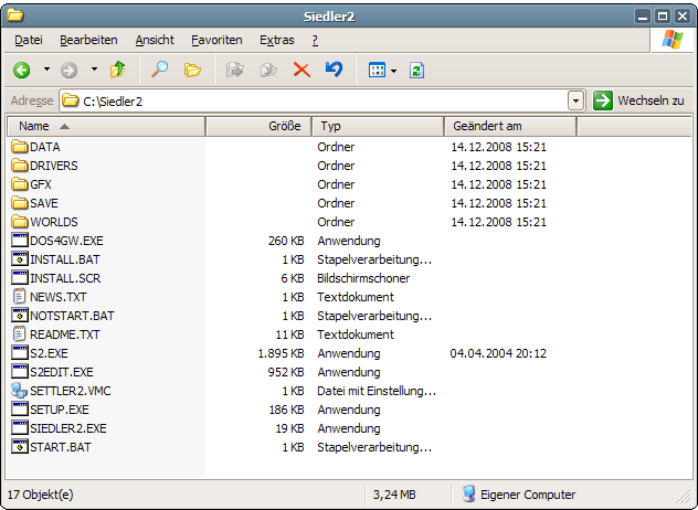 Inhalt des Ordners C:\Siedler2
