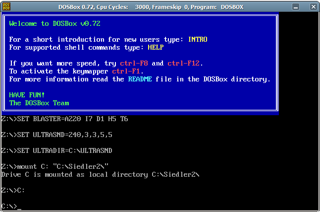 DOSBox, erster Start